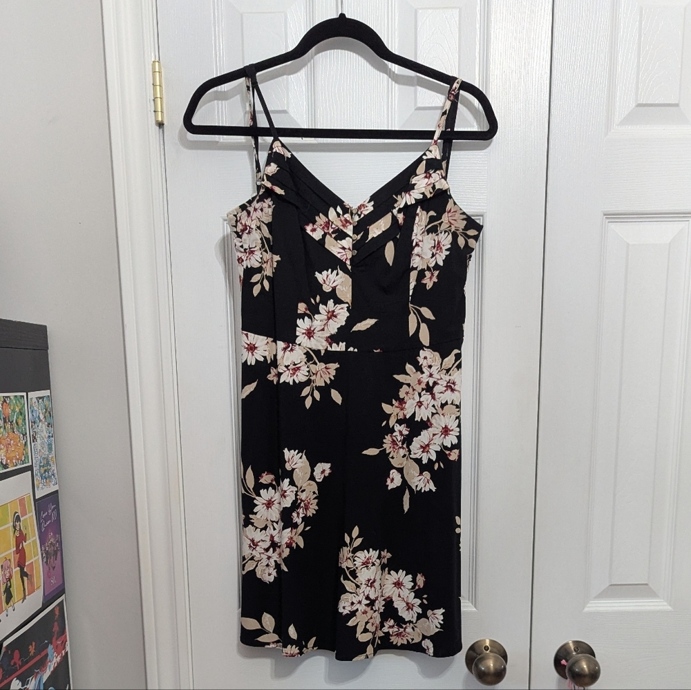 Dynamite A-Line Black Floral Mini Dress